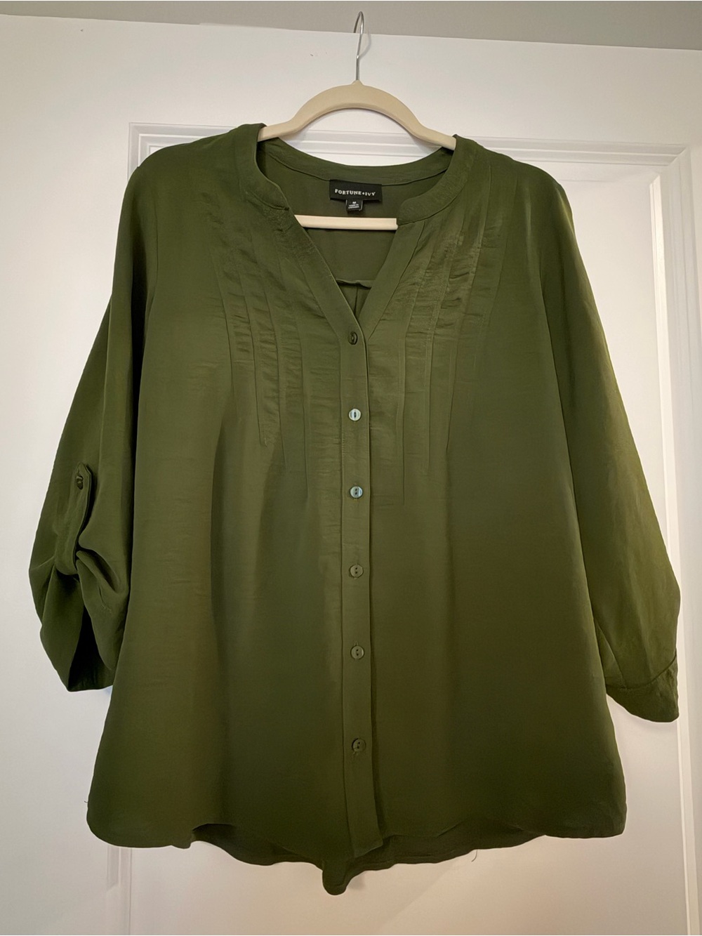 Olive Green Button-Front Women's Blouse